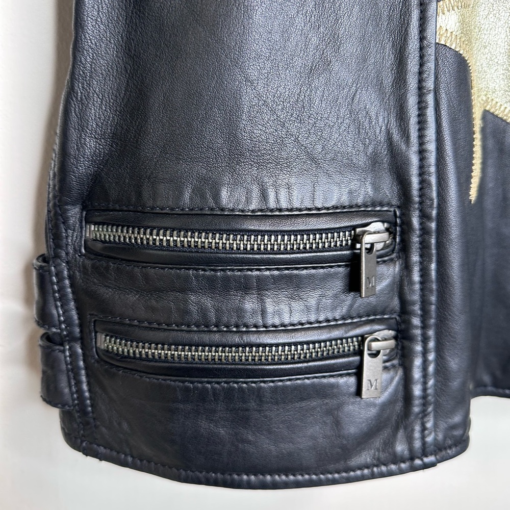 Scotch & Soda Black Leather Jacket with Gold Stars - Picture 2 of 10